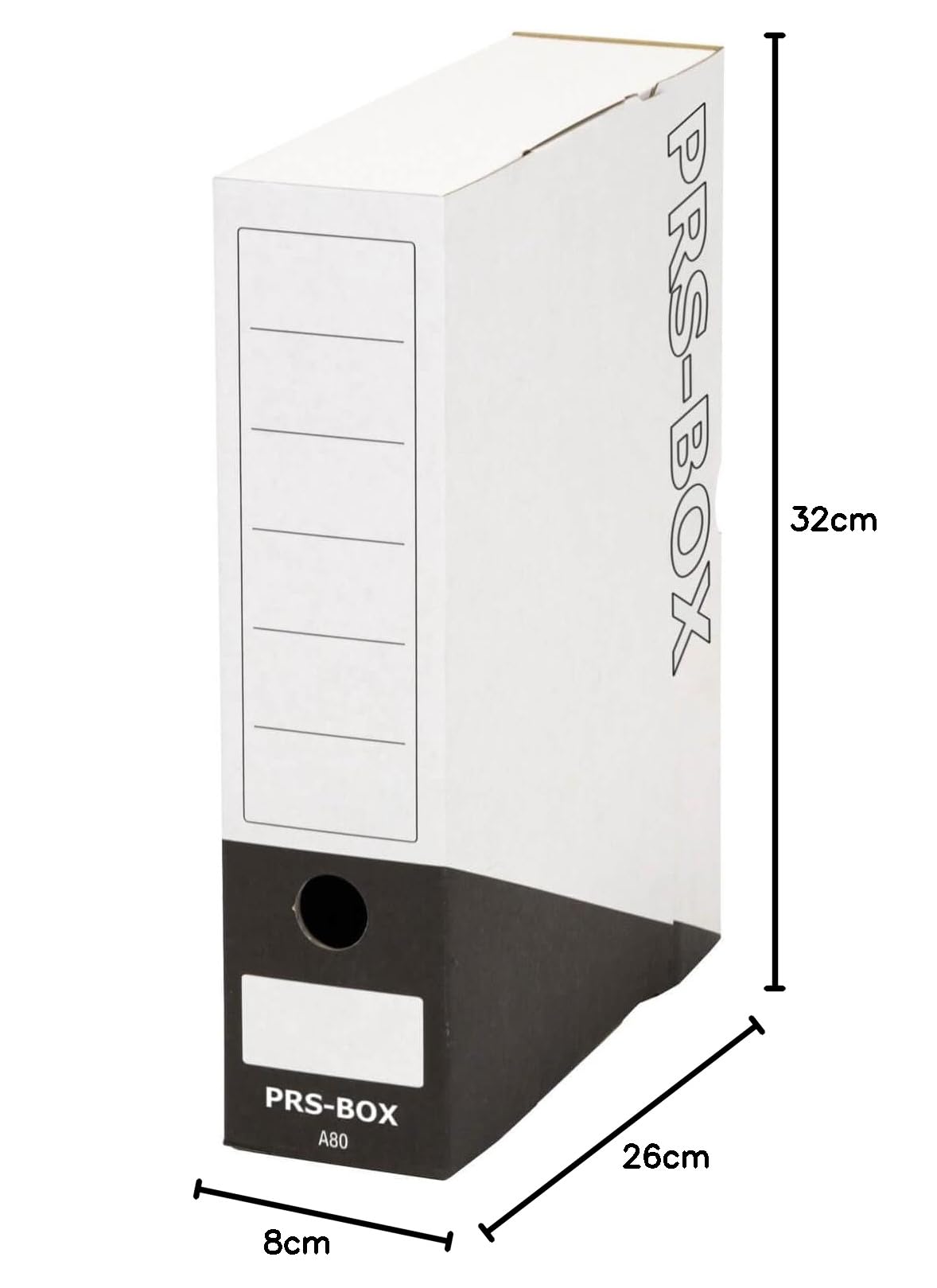 PRS Archivbox A80, Weiß/Schwarz, 80mm Rückenbreite, 20 Stück | Ablagebox, Archivcontainer, Dokumentenarchiv, ident zur PRESSEL Archivbox