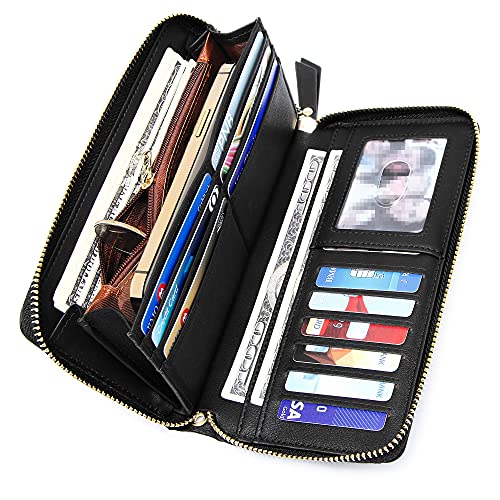 VOCUS Womens Wallet RFID Blocking Zip Around Wallet PU Leather Large Travel Long Purse Credit Card Holder with Wristlet3