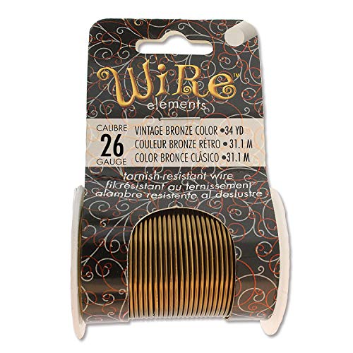 Image of The Beadsmith Wire Elements 26-Gauge Lacquered Tarnish-Resistant Copper Wire for Jewelry Making, 34 Yard, 31.09 Meter Spool (Vintage Bronze Color)