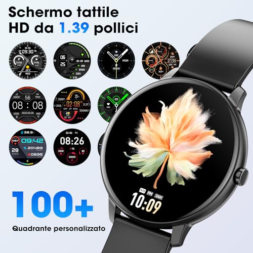 Smartwatch Uomo Donna Chiamate Bluetooth e Risposta Vivavoce, 1.39" Orologio Sport Fitness Tracker Cardiofrequenzimetro, Contapassi, Monitoraggio del Sonno, Smart Watch Compatible con Android iOS
