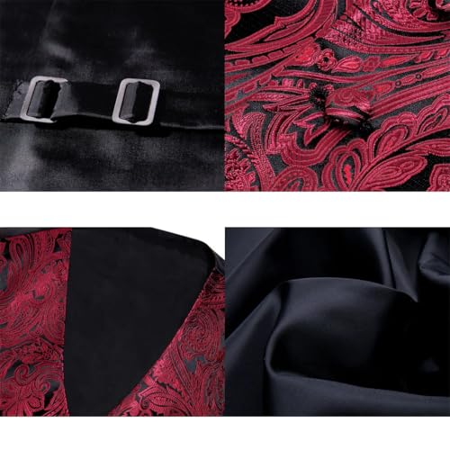 Men's Textured Silk Waistcoat Tie Set with Hanky Cufflinks Sleeveless Suit Vest for Wedding Business 5