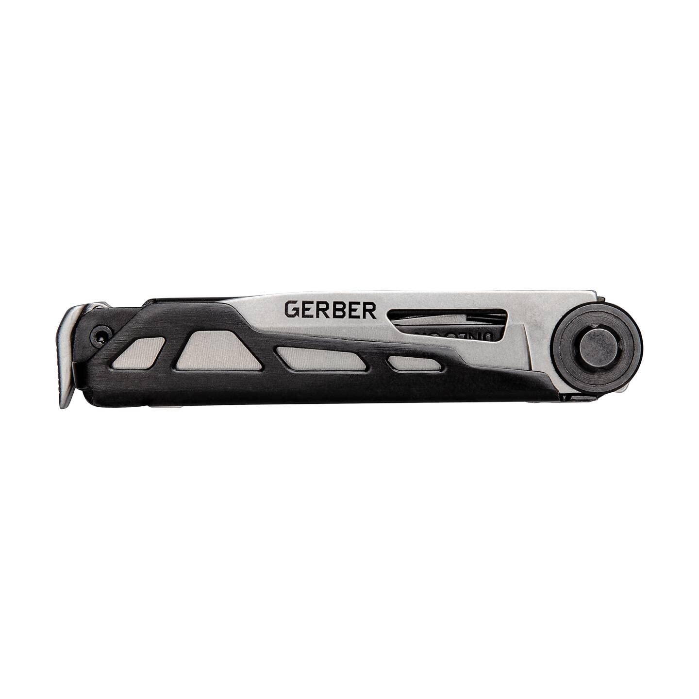Gerber Navaja de bolsillo con 7 funciones, Multiherramienta con hoja lisa, Con tijeras y sierra, ArmBar Scout, Gris/Plata, Acero inoxidable/Aluminio, 1064399