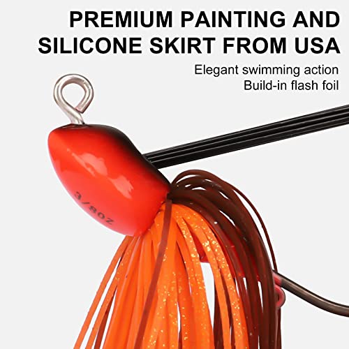 Truscend Flipping Jigs Fishing Lures With Teflon Coated Ultra Smooth Sharp Bkk Hook, Multi-Color Skirted Bass Jigs Tied With Stainless Steel Wire, Weedless Bass Baits Fishing Jigs Easily Used 3/8Oz #TOP4