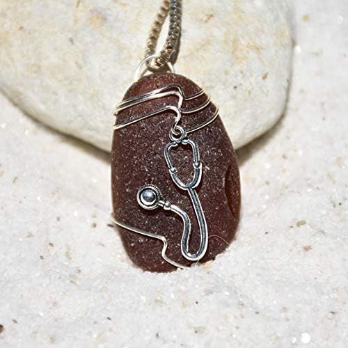 Handmade Genuine Sea Glass Necklace with a Silver Stethoscope Charm Perfect for Doctor, Nurse, or Medical Professional - Choose Your Color Sea Glass Frosted, Green, Brown, or Aqua - Made to Order