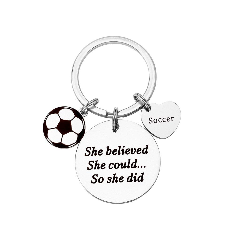 YF FY Soccer Keychain She Believed she Could so she did Keychain Inspirational Gifts for Soccer Players