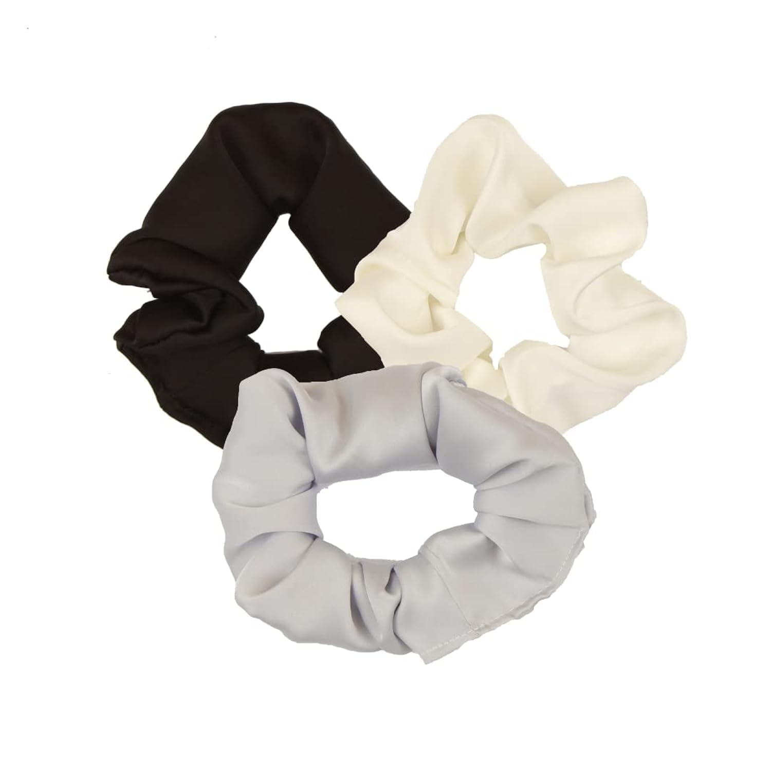 100% Pure Mulberry Silk Scrunchies - Set of 3 (Black, Champagne, Blush) - 19 Momme Hair Tie Elastic - Anti Crease Anti Frizz Anti Breakage - Soft Ponytail holder for Women and Girls