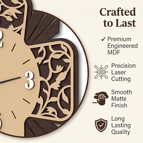 Image of Cross Wall Clock for Hall | Jesus Cross Wooden Design | Christian Wall Clock with Jesus Cross | Decorative Clock for Living Room, Office Room & Prayer Room 12 Inch