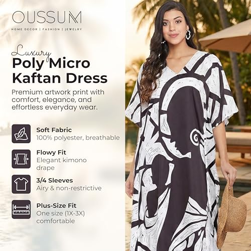 Image of Oussum Plus Size Kaftan Dresses for Women, Polyester Summer Caftan Cover Up Maxi Beach Dress, 1X-3X