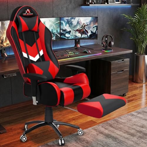 Image of ASE GAMING Gold Series Ergonomic Gaming Chair with Footrest Premium PU Leather, Adjustable Neck & Lumbar Pillow, 180 Degree Recline with Black Metal Base with 3 Years Warranty(Multi)