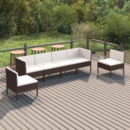 allesoky Premium Outdoor Furniture Set: Cushioned Lounge in Brown Wicker - Weather-Resistant Poly Rattan Sturdy & Stylish Set for Relaxation & Entertaining-Brown