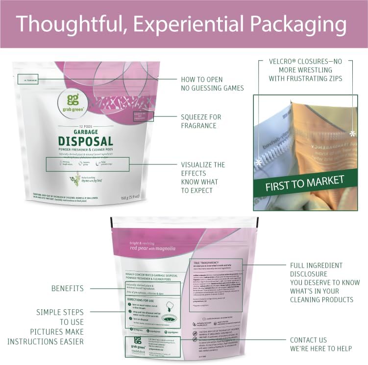 Miniatura 5 de Grab Green Cápsulas limpiadoras y ambientadoras de eliminación a base de minerales de origen natural, pera roja con magnolia, 12 cápsulas (paquete