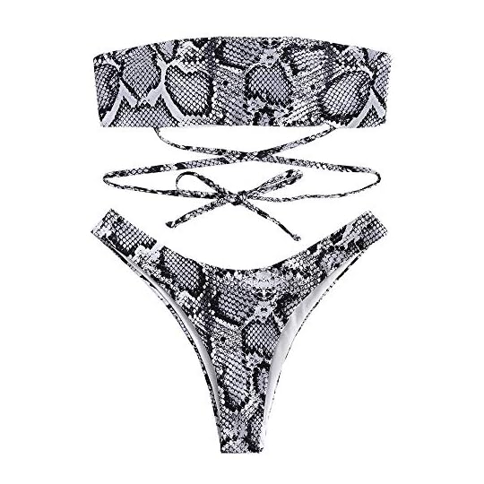ZAFUL Women's Leopard Print Underwire Tie String Triangle Bikini Set Swimsuit