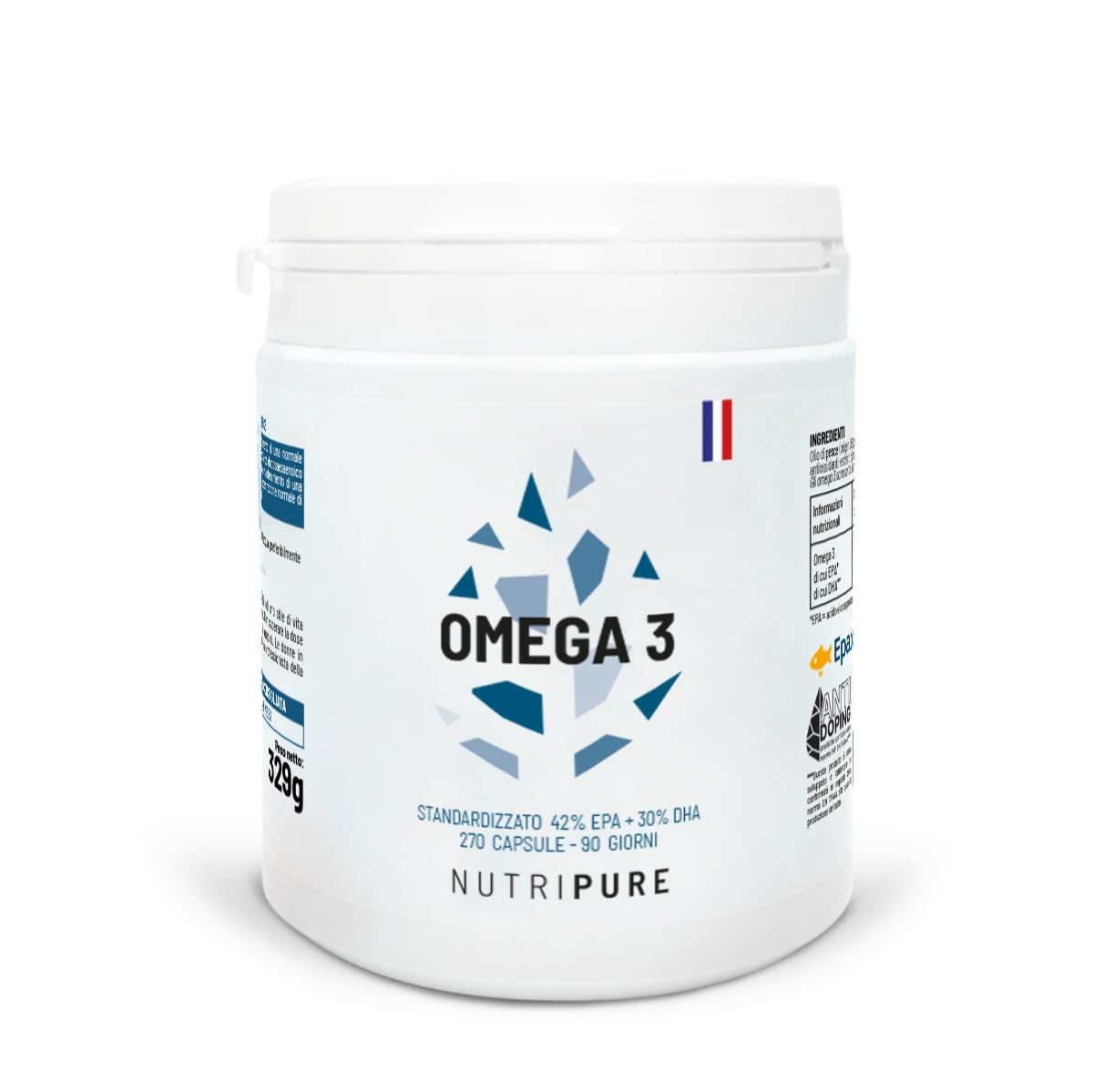 Omega 3 3000mg | Integratore alimentare per le difese immunitarie | Olio di pesce certificato | Alta concentrazione di EPA e DHA | Altamente biodisponibile | 270 capsule | Made in France | Nutripure