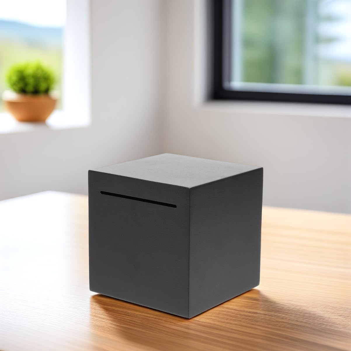 Tirelire en Acier Inoxydable Noir Tirelire Bureau Banque Monétaire Compacte Difficile à Ouvrir Boîte à Économies Portable pour Adultes