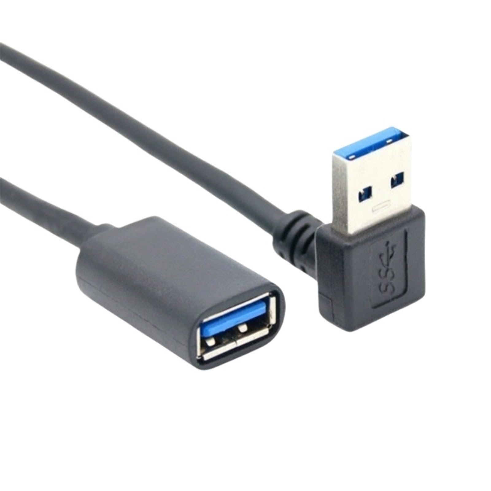 5psc USB 2.0 A Male to Female 90 Angled Extension Adaptor Cable USB2.0 Male to Female Right Left Down up Black Cable(Down Bend USB3.0,1m)