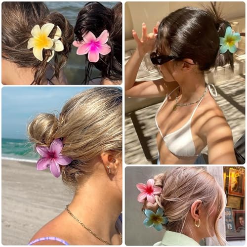 Image of 6pcs Claw Clips Elegant Hawaiian Flower Hair Claw Clips - Large, Non-Slip, Strong Hold For Thick & Thin Hair - Vintage Style Flower Clips For Women