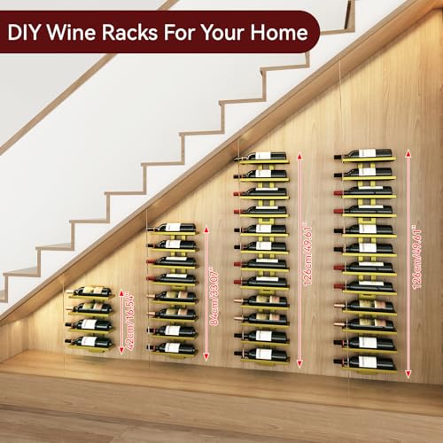 Image of IBUYKE Wall Mounted Wine Rack 12 Bottle,Metal Storage Rack,Gold TMJ909G | Wine Bottle Holder for Wine Bottles Liquor Champagne DIY Wall Wine Rack for Home Bar Storage and Display