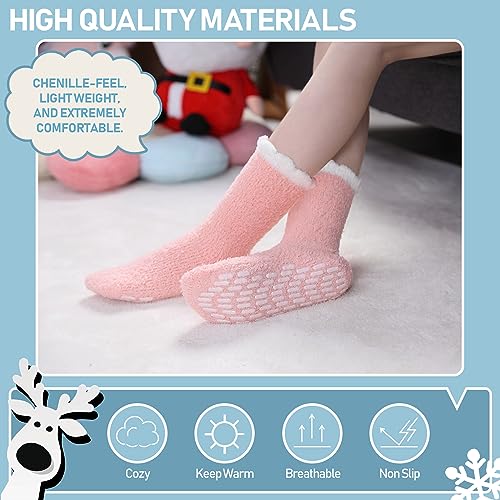 Image of Yebing Non Slip Hospital Socks for Women with Grips Fuzzy Cozy Anti Skid Slipper Socks Winter Warm Soft Fluffy Sleep Socks