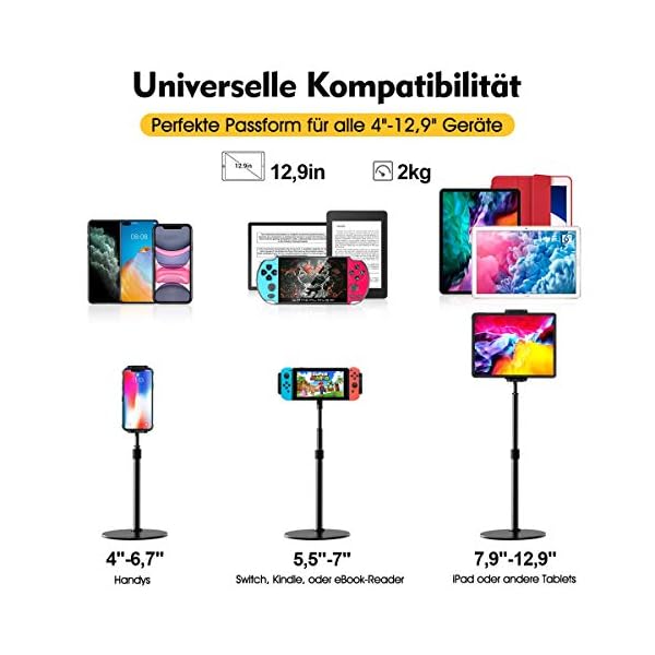 licheers Tablet Ständer Verstellbare, Tablet Halterung mit 10X Stabil Basis, höhenverstellbarer tablethalter… – Bild 6