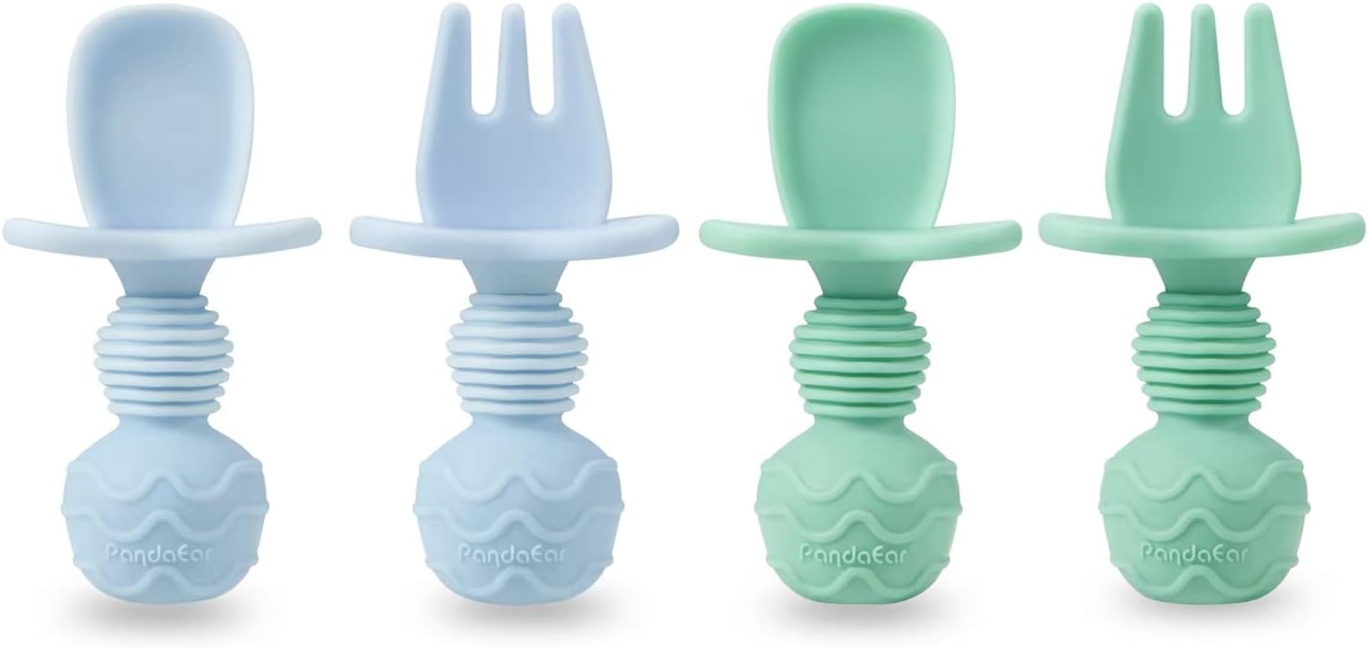 SHARE&CARE 2 Pack Silicone Baby Spoons and Fork Feeding Set
