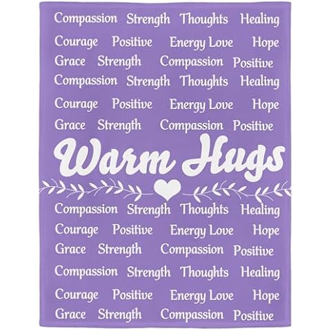 ABOXOBOG Warm Hugs Throw Blanket for Couch Bed 50" x 60" Soft Fleece Get Well Blankets Plush Cozy Inspirational Words Throws for Prayer Purple Cover