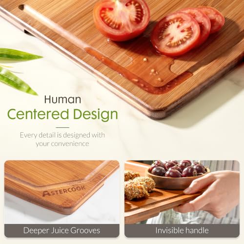 Astercook Large Bamboo Cutting Board for Kitchen | Deep Carbonized Bamboo Cutting Board, 16 x 12 Inch, with Juice Groove and Handle for Kitchen Prep and Serving - image 3