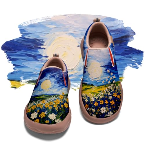 Women's Art Painted Travel Shoes Slip On Fashion Sneaker Lightweight Comfort Casual Leather Loafers