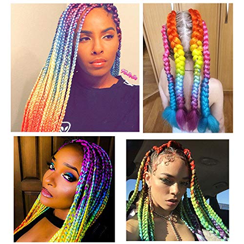 Pre-Stretched Braiding Hair Extensions 26Inch 6 Packs/Lot Phoenixfly Heat Resistant Fiber Crochet Hair For Box Braids Senegal Twist Hair Extensions(Rainbow) #TOP5