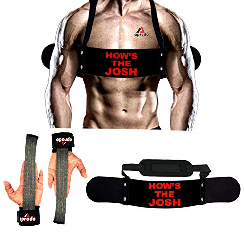 Image of Aprodo Gym Fitness Combo (Arm Blaster with Grey Weight Lifting Strap) (Hows The Josh Red & Grey WLS)