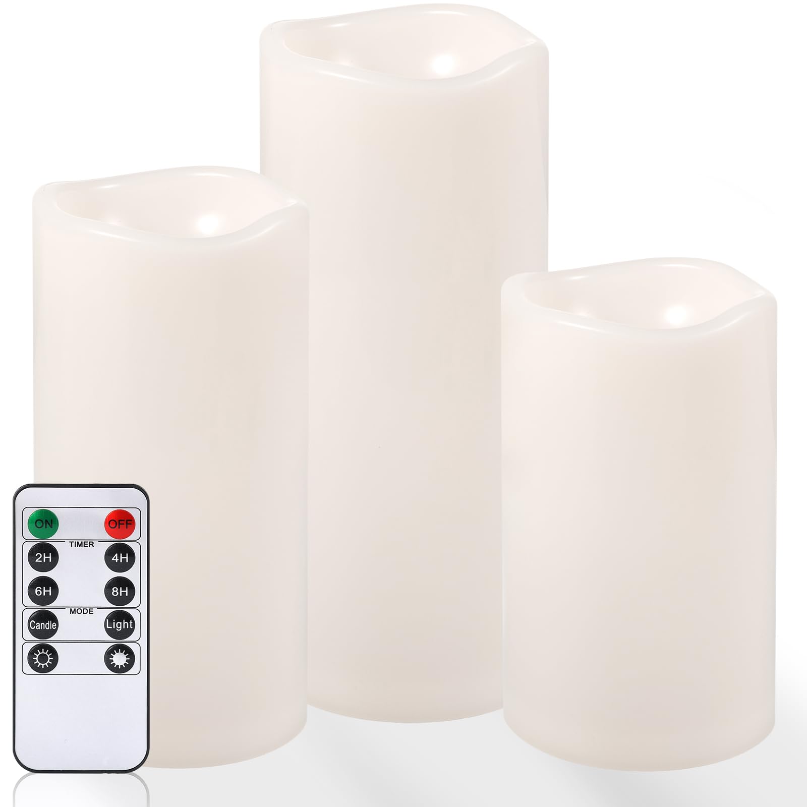 NURADA Large Outdoor Flameless Candles 6" 8" 10" x 5" - Waterproof LED Pillar Flickering Candle Battery Operated with Timer Remote for Patio Porch Lanterns - Ivory White Set of 3