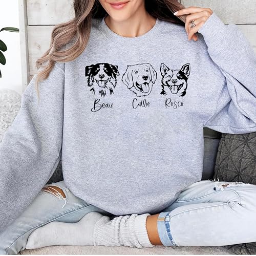Personalized Dog Mom Sweatshirt, Custom Line Art Portrait Dog Sweatshirt, Pet Name Sweatshirts Women, Customized Pet Lover Gifts, Mom Gift3