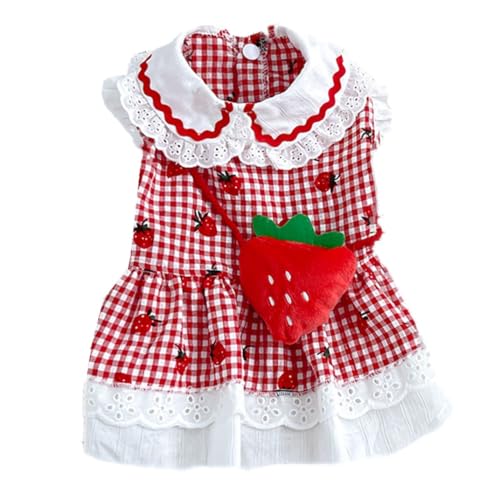 ICOUCHI ペット服 犬服 ワンピース 春夏 犬猫の洋服 ドレス 可愛い ドッグウェア いちご チェック柄 袖なし 小中型犬 涼やか 人気 ファッション お姫様 脱毛保護 お出かけ 散歩 ペット用品 (S,レッド)のサムネイル