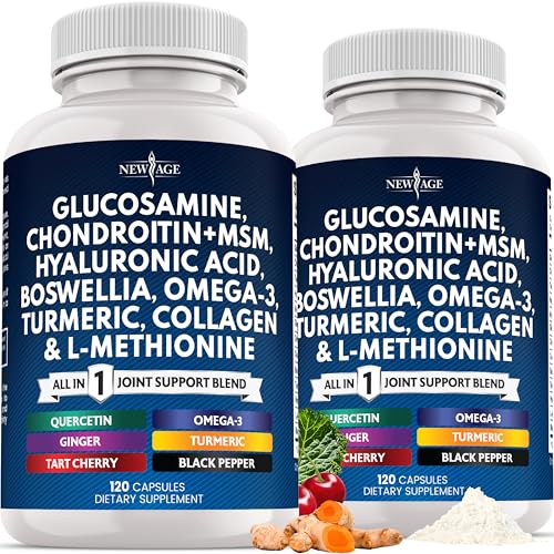 Glucosamine Chondroitin MSM Turmeric Curcumin Collagen Hyaluronic Acid Omega 3 Health Supplement for Men & Women 240 Count