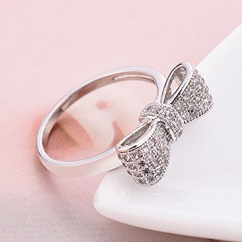 Fashion 925 Sterling Silver Women's Bow-Knot Zircon Diamond Princess Engagement Wedding Band Crystal Hollow Ring HM245 (8)2