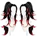 ANOGOL Wig Cap+Multi-Color with Pigtail Wigs Long Wavy cosplay Wig Black and Red Synthetic Wigs for Anime