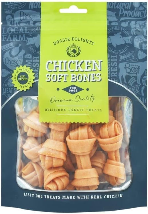 Doggie Delights Dog Treats Premium Quality Delicious Doggie Healthy Treats For Dogs Low in Fat Real High In Protein Pack Of 1 (1x Chicken Soft Bones 160g)