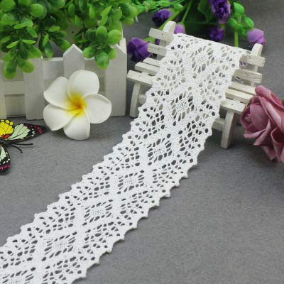 Nastro In Pizzo Di Cotone Bianco 9,1 Metri - Largo 3,6 Cm Con Motivo Floreale Per Decorazioni - copertina