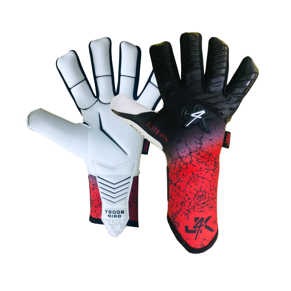 J4K Elite XTN Negative Cut Goalkeeper Gloves | Top Professional Specifications With Giga Grip Palm | The Extended Wrist Gives The Keeper Unrivalled Support And Comfort | Sizes: (4,5,6,7,8,9,10 and 11)