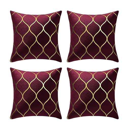 Gyulin Pack of 4 Gold Velvet Throw Pillow Covers 18x18 Inches Solid Square Pillow...