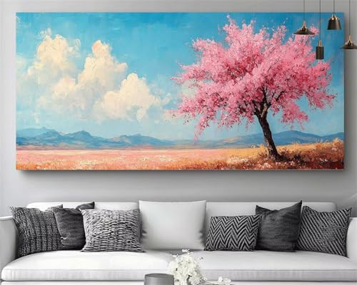 Peinture diamant arbre fleuri pour décorer le salon en famille avec un tableau strass
