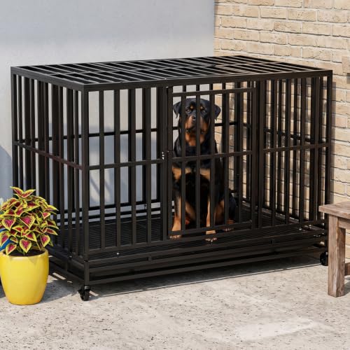 Image of BestPet 49 inch Heavy Duty Dog Crate for Large Dogs with Removable Tray Wheels