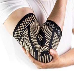 INDEEMAX Copper Elbow Compression Sleeve 1 Pair, Tennis Elbow Brace for Men Women, Elbow Support Wraps for Arthritis, Tendonitis, Bursitis, Sprains, Joint Pain Relief, Weightlifting (Copper Black, X-Large)