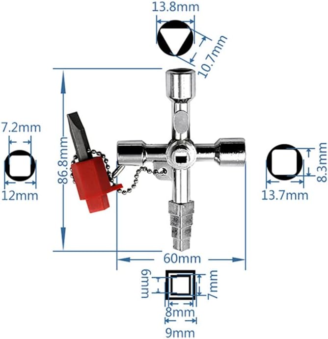Miniatura 4 de Llave cruzada de 4 vías, llave de triángulocuadrada de aleación de zinc 4 en 1, llave multifuncional para llave de silvicultura, válvula, espigas,