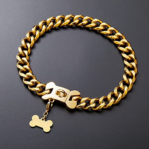 Petoo Gold Edelstahl Cuban Link Heavy Duty Hundehalsband für kleine, mittelgroße und große Hunde, American Bully Französische Bulldogge Halskette Halsband mit Sicherheit