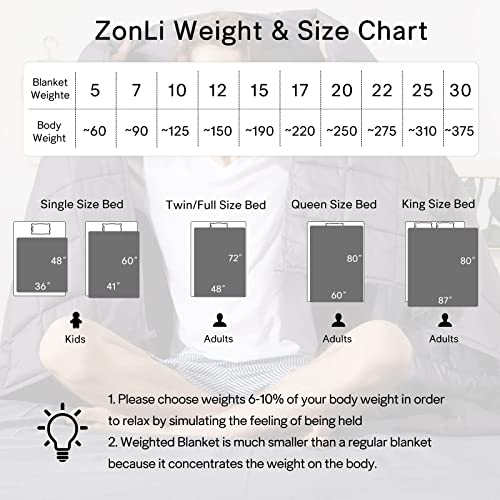 ZonLi Weighted Blanket for Adults (100% Cotton, 60"x80", 20lbs, Queen Size Light Grey) High Breathability Heavy Blanket, Soft Material with Premium Glass Beads, All-Season, Easy Care