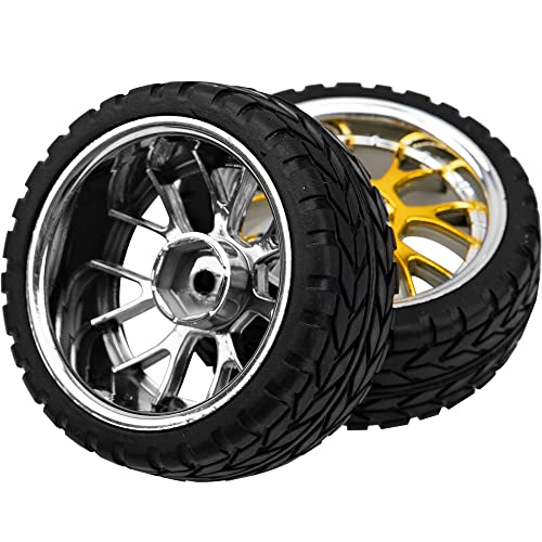 4Pack Hircqoo 12Mm Hex Plastic Wheel Rims & 2.59" Rubber Tires Set W/Foam Compatible With Traxxas Kyosho Hpi Tamiya Tt-01 Tt-02 Sakura Hsp 1/10 Rc On-Road Touring Car (Yellow) #TOP3