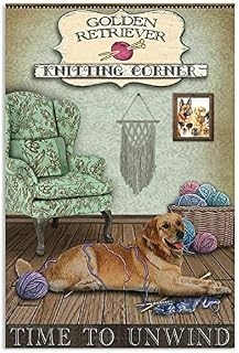 Metal Sign Knitting Corner Golden Retriever Vintage Decoration Home Bathroom Library School Club Wall Decor Retro Funny Tin Sign 12x16 Inch