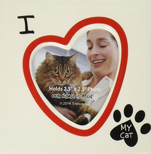 Enesco Our Name is Mud “I Heart My Cat” Ceramic Photo Frame, 2.5”x2.5”