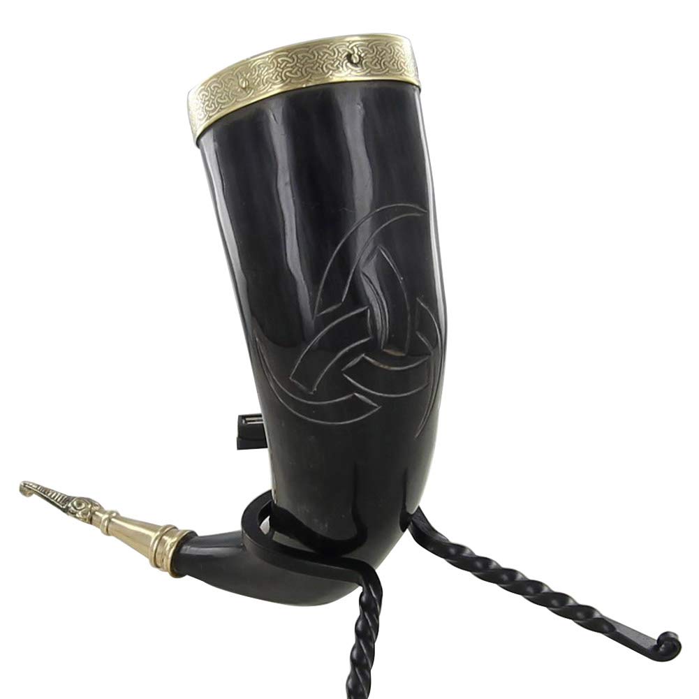 Armory Replicas Horn of Odin Skaldenmet Hand Carved Functional Medieval Inspired Norse Drinking Horn Handmade Viking Horn w/Brass Rim & Crocodile Stopper