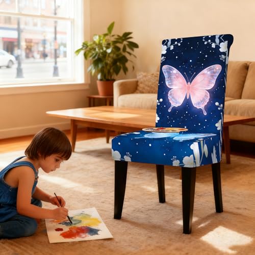 Image of Nuxovilar Glowing Butterfly Design Milk Silk 23.6x66.9in 4PCS Covers | Stretch Slipcover Exotic Protector Butterfly Wrap Seat Guard Dining Room Wedding Banquet Event (Glowing Wing)